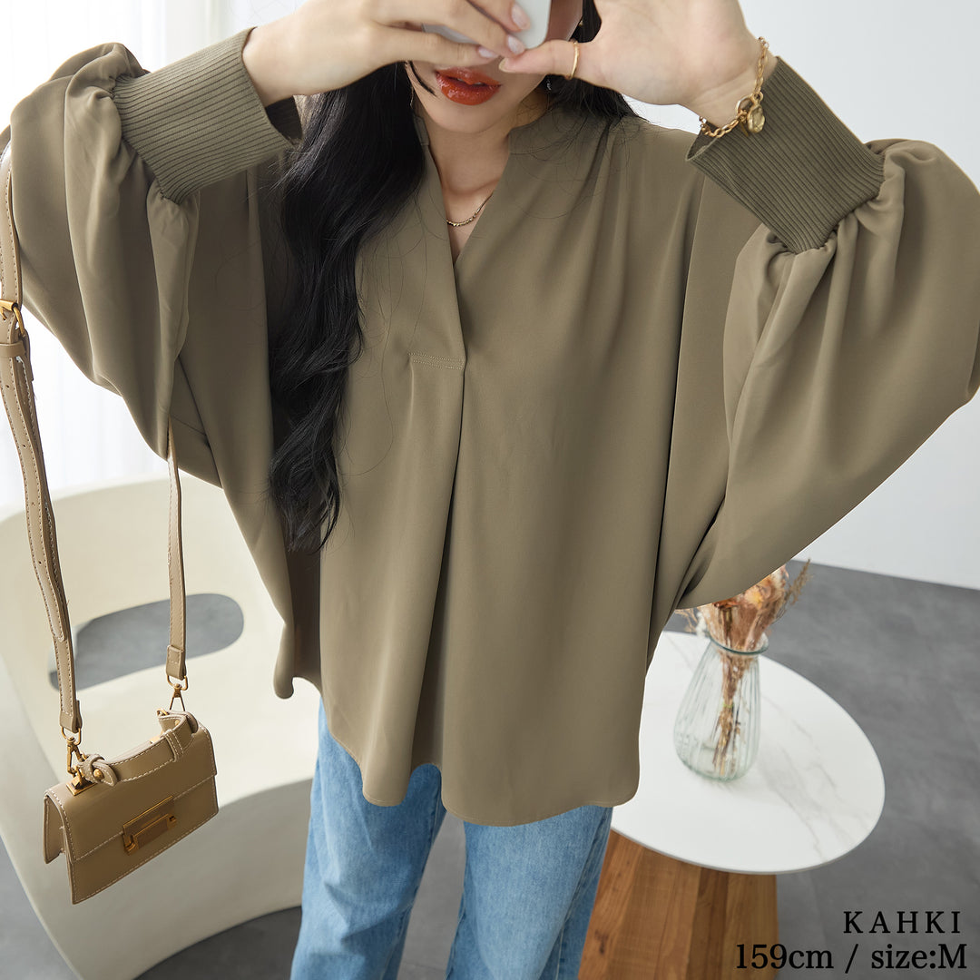 <span>【クーポンで3,999円！】</span>【シャツ/ブラウス】 『活躍”ゆる”ブラウス』袖リブスキッパーブラウス