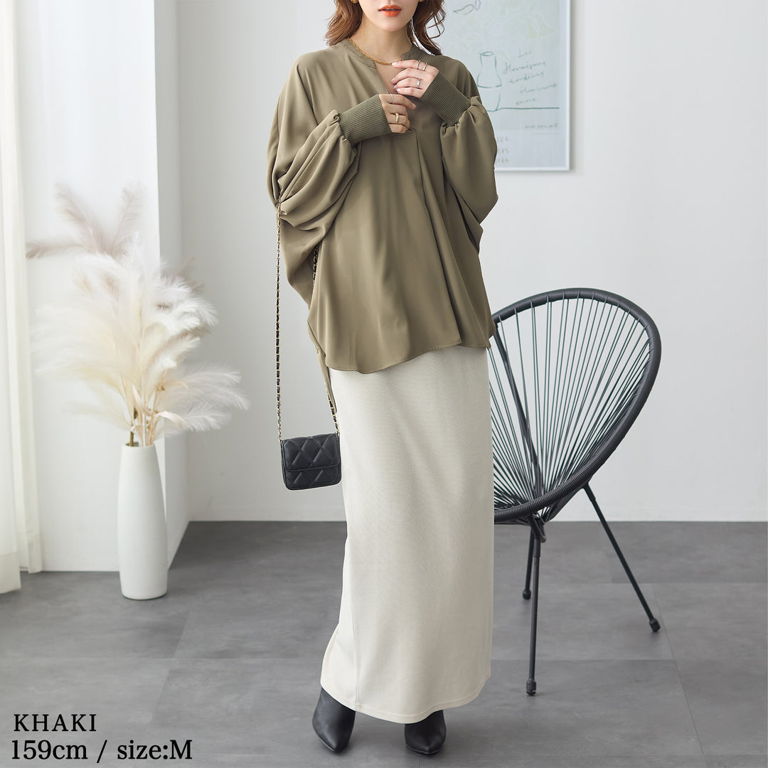 <span>【クーポンで3,999円！】</span>【シャツ/ブラウス】 『活躍”ゆる”ブラウス』袖リブスキッパーブラウス