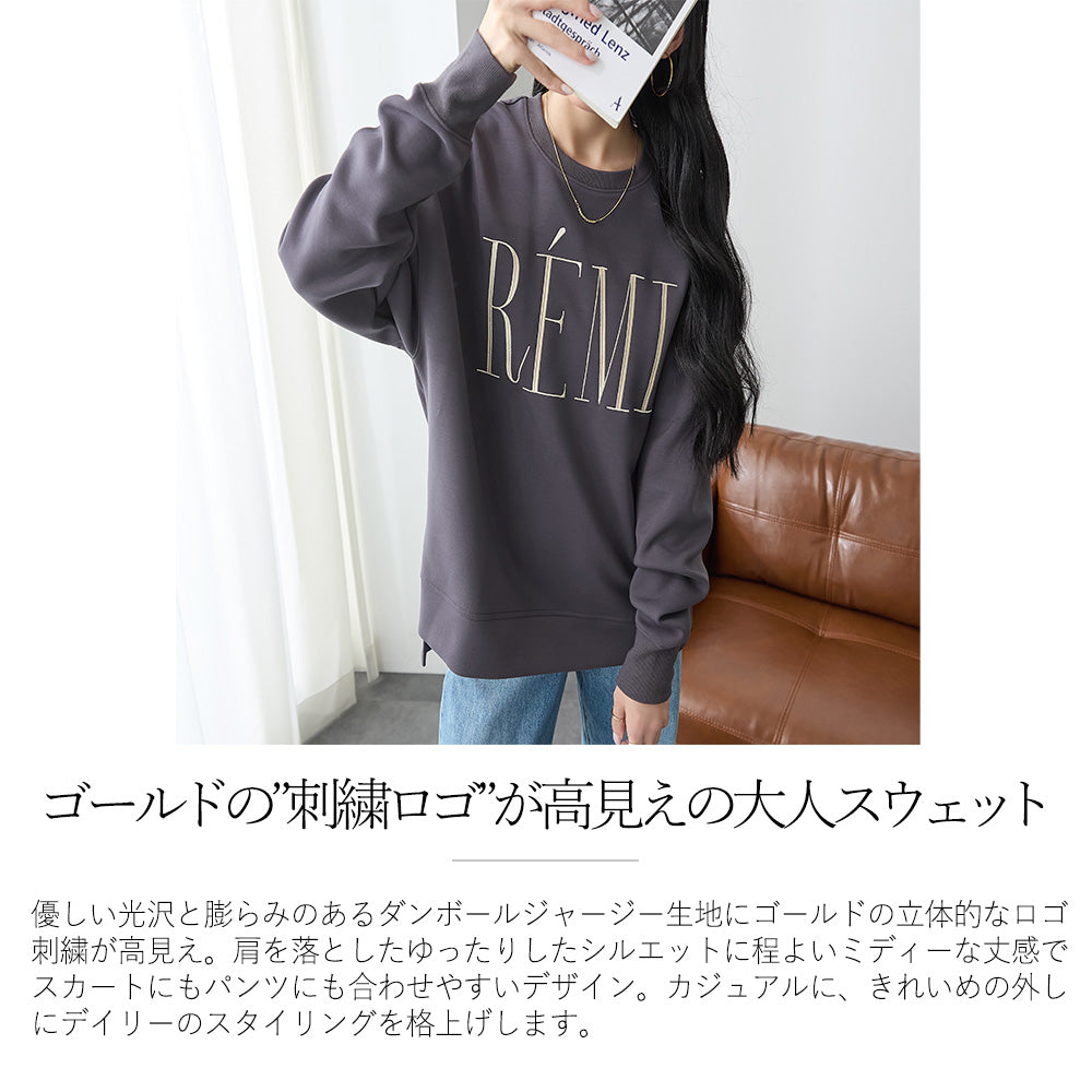 <span>【クーポンで3,499円！】</span>【スウェット】『きれい見えスウェット』リッチエアジャージー金糸刺繍ロゴスウェット