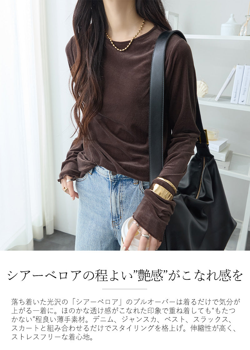 <span>【クーポンで2,999円！】</span>【Tシャツ/カットソー】『着映えるシアーベロア』シアーベロアトップス