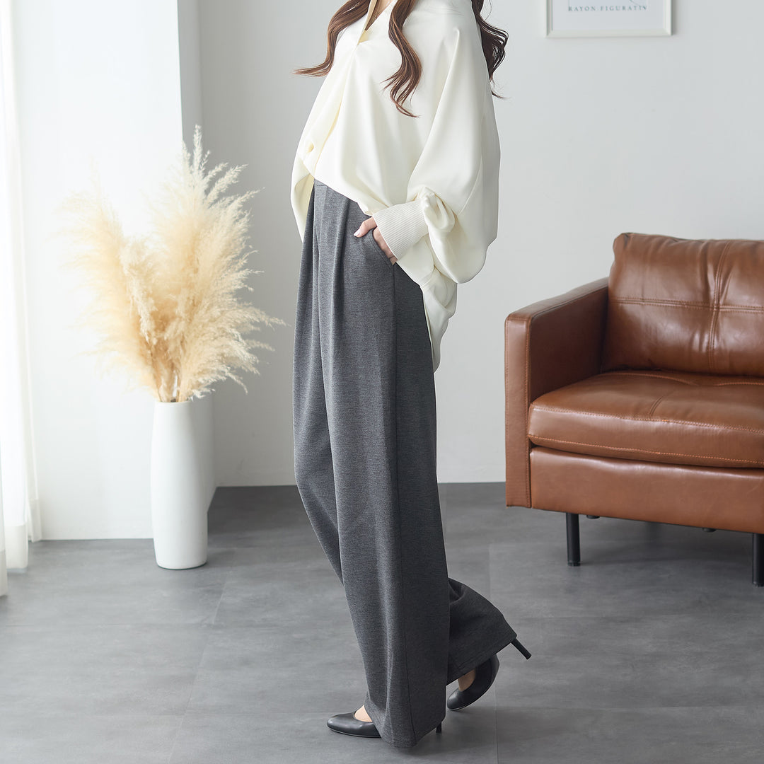 <span>【クーポンで2,999円！】</span>【ボトムス】『”美フォルム”ワイド』リッチエアジャージー2タックパンツ