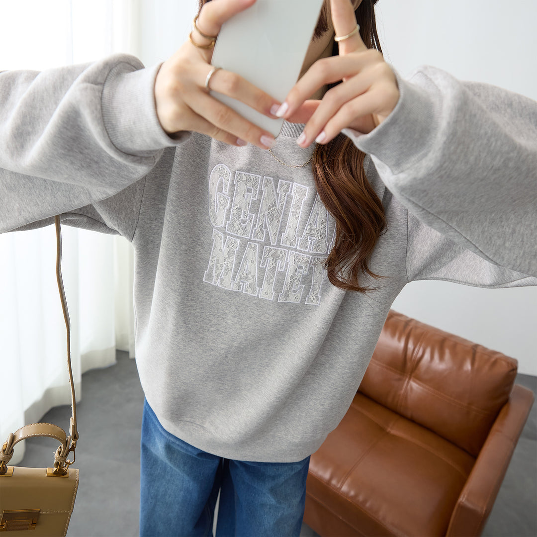 <span>【クーポンで2999円！】</span>【スウェット】 『可愛いレースロゴ』レースロゴ刺繍スウェット