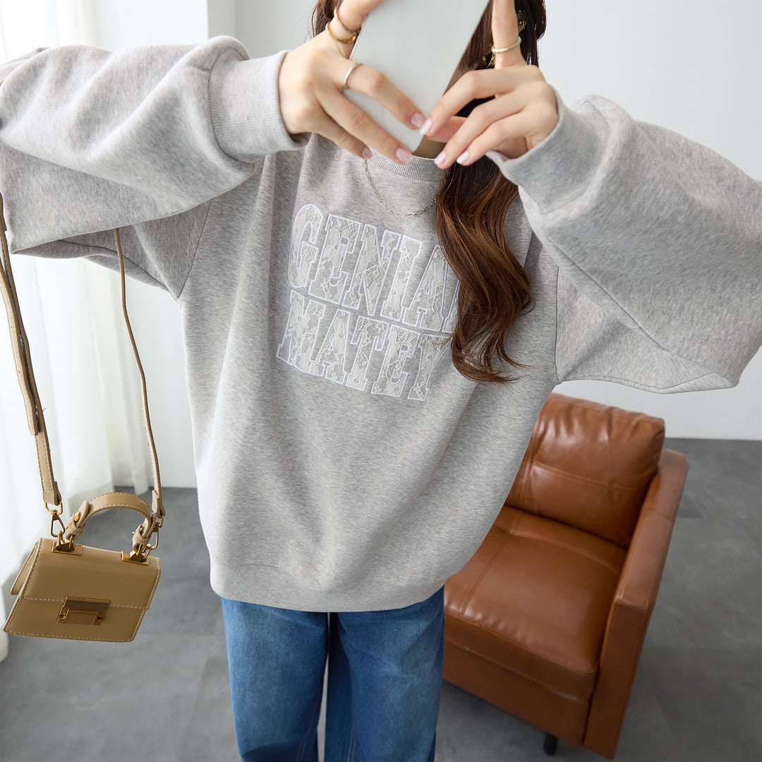 <span>【クーポンで2999円！】</span>【スウェット】 『可愛いレースロゴ』レースロゴ刺繍スウェット