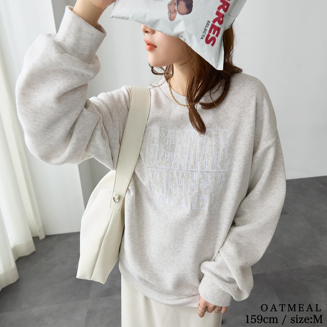 <span>【クーポンで2999円！】</span>【スウェット】 『可愛いレースロゴ』レースロゴ刺繍スウェット