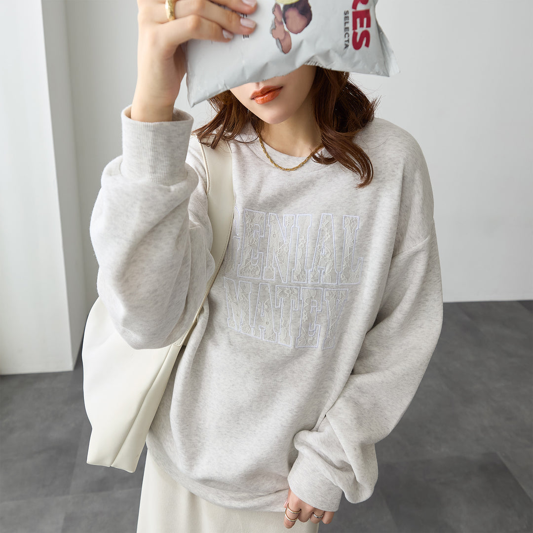 <span>【クーポンで2999円！】</span>【スウェット】 『可愛いレースロゴ』レースロゴ刺繍スウェット