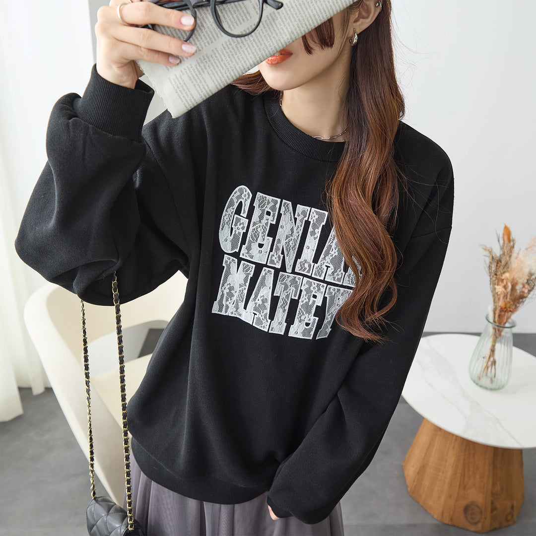 <span>【クーポンで2999円！】</span>【スウェット】 『可愛いレースロゴ』レースロゴ刺繍スウェット