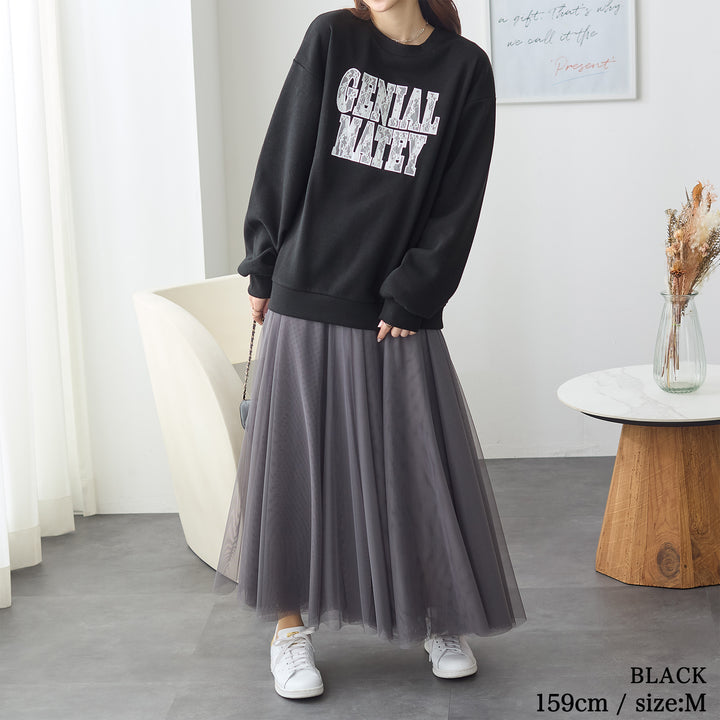 <span>【クーポンで2999円！】</span>【スウェット】 『可愛いレースロゴ』レースロゴ刺繍スウェット