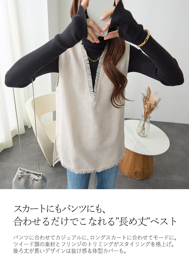 <span>【クーポンで3999円！】</span>【ベスト/ジレ】『着映えるツイード調ベスト』ツイード調Vネックベスト
