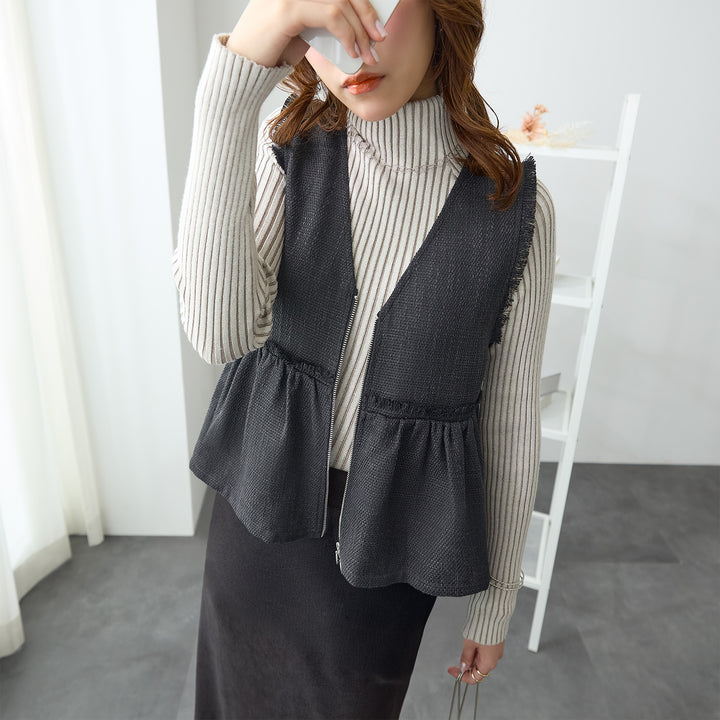 <span>【クーポンで3999円！】</span>【コート/ジャケット】『格上げツイード調ベスト』ジッパー使いツイード調ベスト