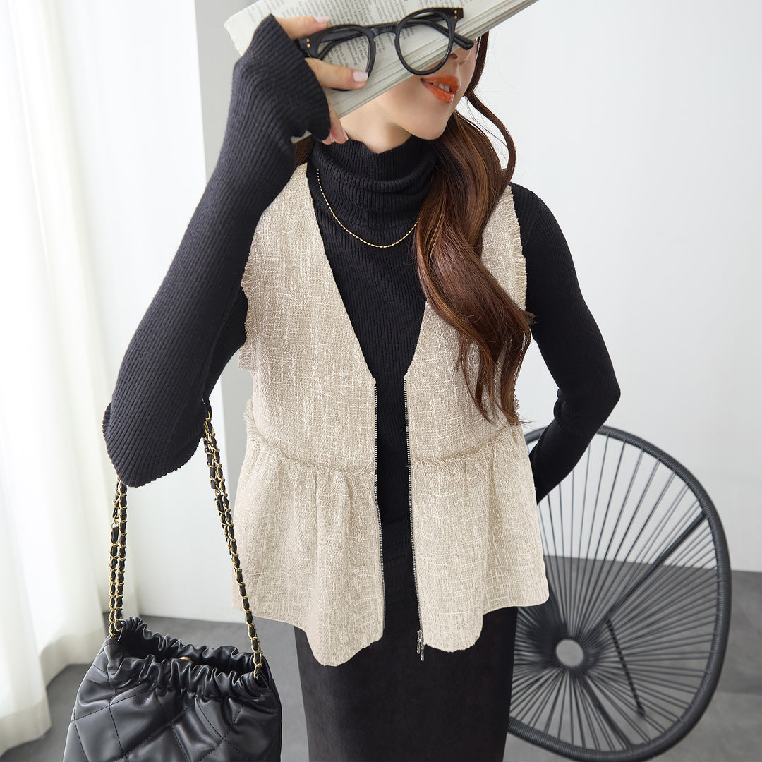 <span>【クーポンで3999円！】</span>【コート/ジャケット】『格上げツイード調ベスト』ジッパー使いツイード調ベスト