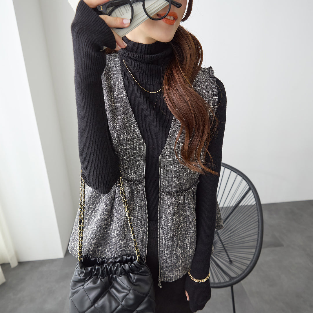 <span>【クーポンで3999円！】</span>【コート/ジャケット】『格上げツイード調ベスト』ジッパー使いツイード調ベスト