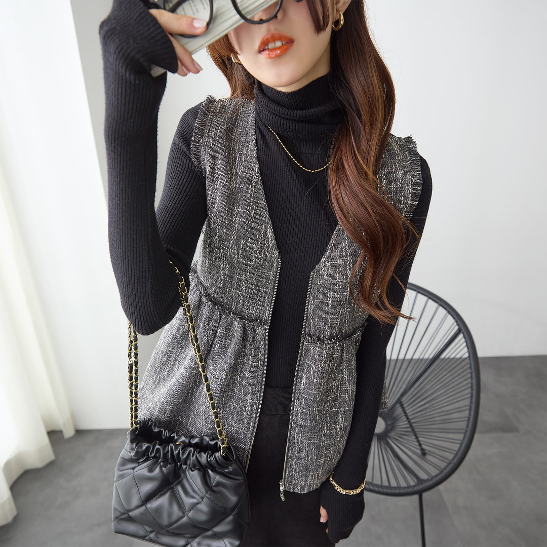 <span>【クーポンで3999円！】</span>【コート/ジャケット】『格上げツイード調ベスト』ジッパー使いツイード調ベスト