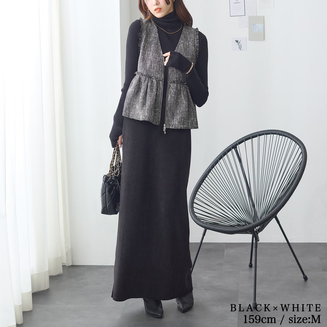 <span>【クーポンで3999円！】</span>【コート/ジャケット】『格上げツイード調ベスト』ジッパー使いツイード調ベスト