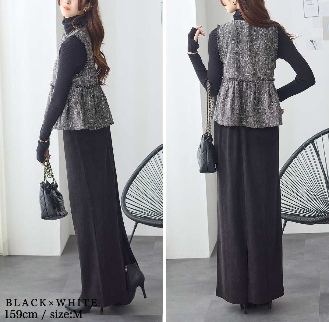 <span>【クーポンで3999円！】</span>【コート/ジャケット】『格上げツイード調ベスト』ジッパー使いツイード調ベスト