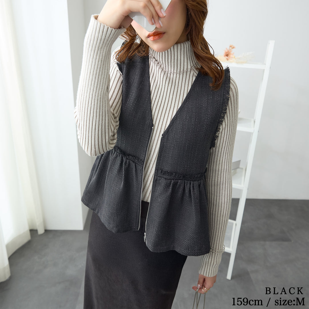 <span>【クーポンで3999円！】</span>【コート/ジャケット】『格上げツイード調ベスト』ジッパー使いツイード調ベスト