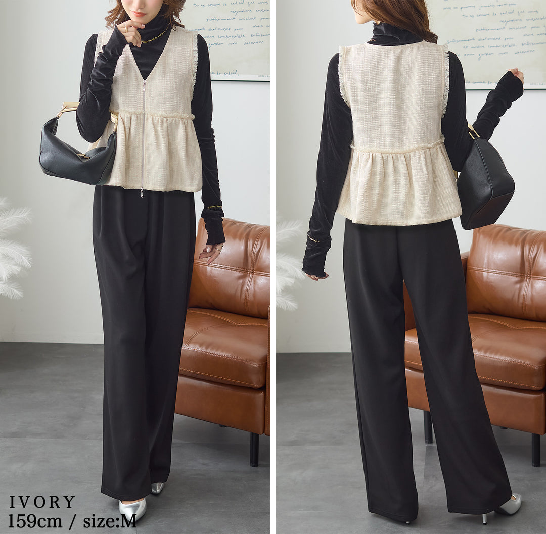 <span>【クーポンで3999円！】</span>【コート/ジャケット】『格上げツイード調ベスト』ジッパー使いツイード調ベスト