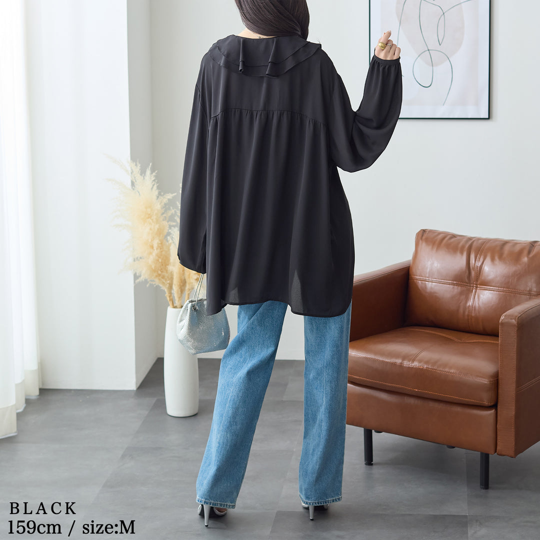 <span>【クーポンで3999円！】</span>【シャツ/ブラウス】『”ゆる”っとフリル』 フリル衿ブラウス