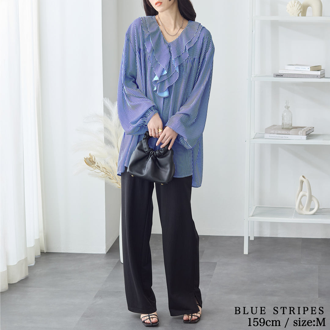 <span>【クーポンで3999円！】</span>【シャツ/ブラウス】『”ゆる”っとフリル』 フリル衿ブラウス