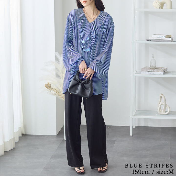 <span>【クーポンで3999円！】</span>【シャツ/ブラウス】『”ゆる”っとフリル』 フリル衿ブラウス