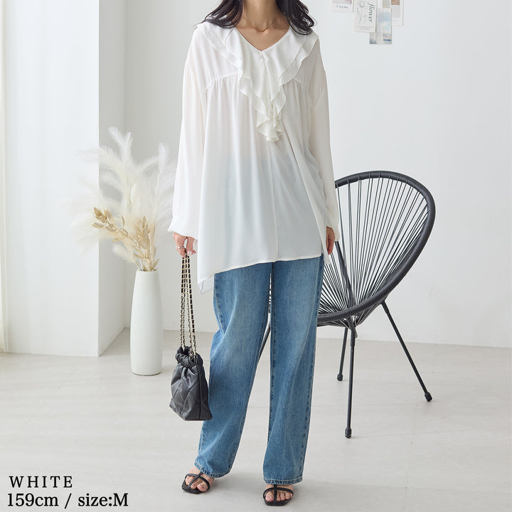 <span>【クーポンで3999円！】</span>【シャツ/ブラウス】『”ゆる”っとフリル』 フリル衿ブラウス