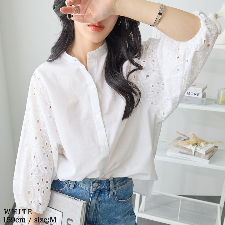 <span>【クーポンで3999円！】</span>【シャツ/ブラウス】『着映える袖レース』 袖レースブラウス