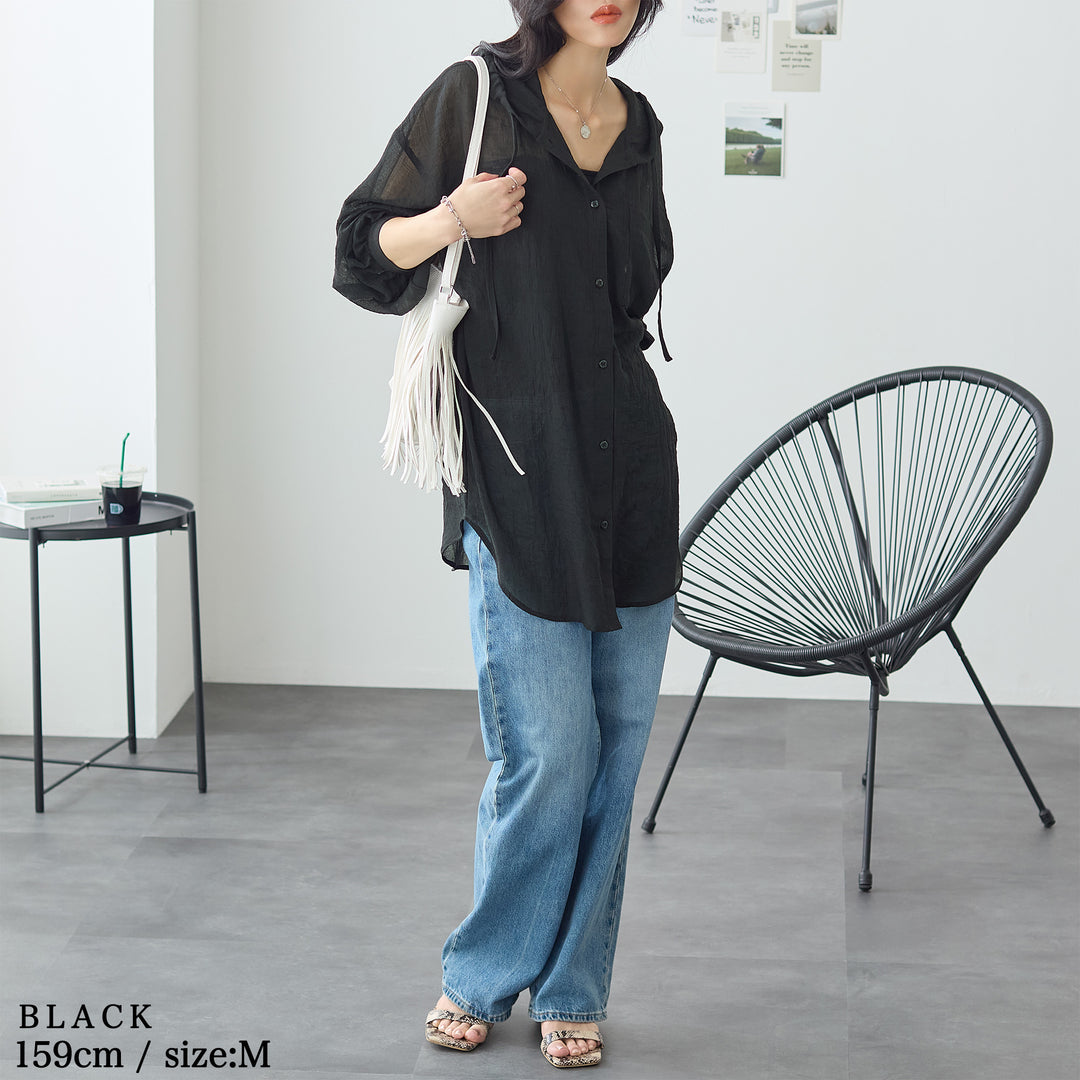 <span>【クーポンで3999円！】</span>【コート/ジャケット】『抜け感フーディー』 シアーフーディージャケット