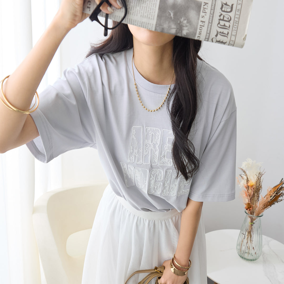 <span>【クーポンで2999円！】</span>【Tシャツ/カットソー】『レースなロゴT』 レースロゴTシャツ