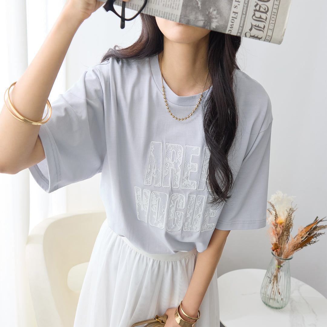 <span>【クーポンで2999円！】</span>【Tシャツ/カットソー】『レースなロゴT』 レースロゴTシャツ