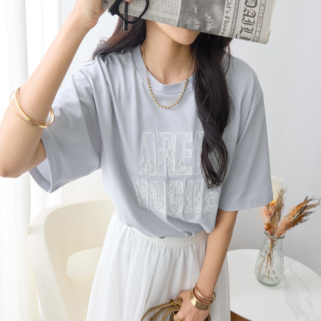 <span>【クーポンで2999円！】</span>【Tシャツ/カットソー】『レースなロゴT』 レースロゴTシャツ