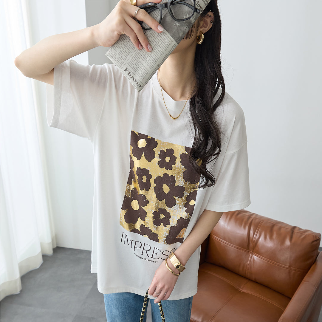 <span>【クーポンで2999円！】</span>【Tシャツ/カットソー】『夏映え箔プリント』 箔プリントTシャツ