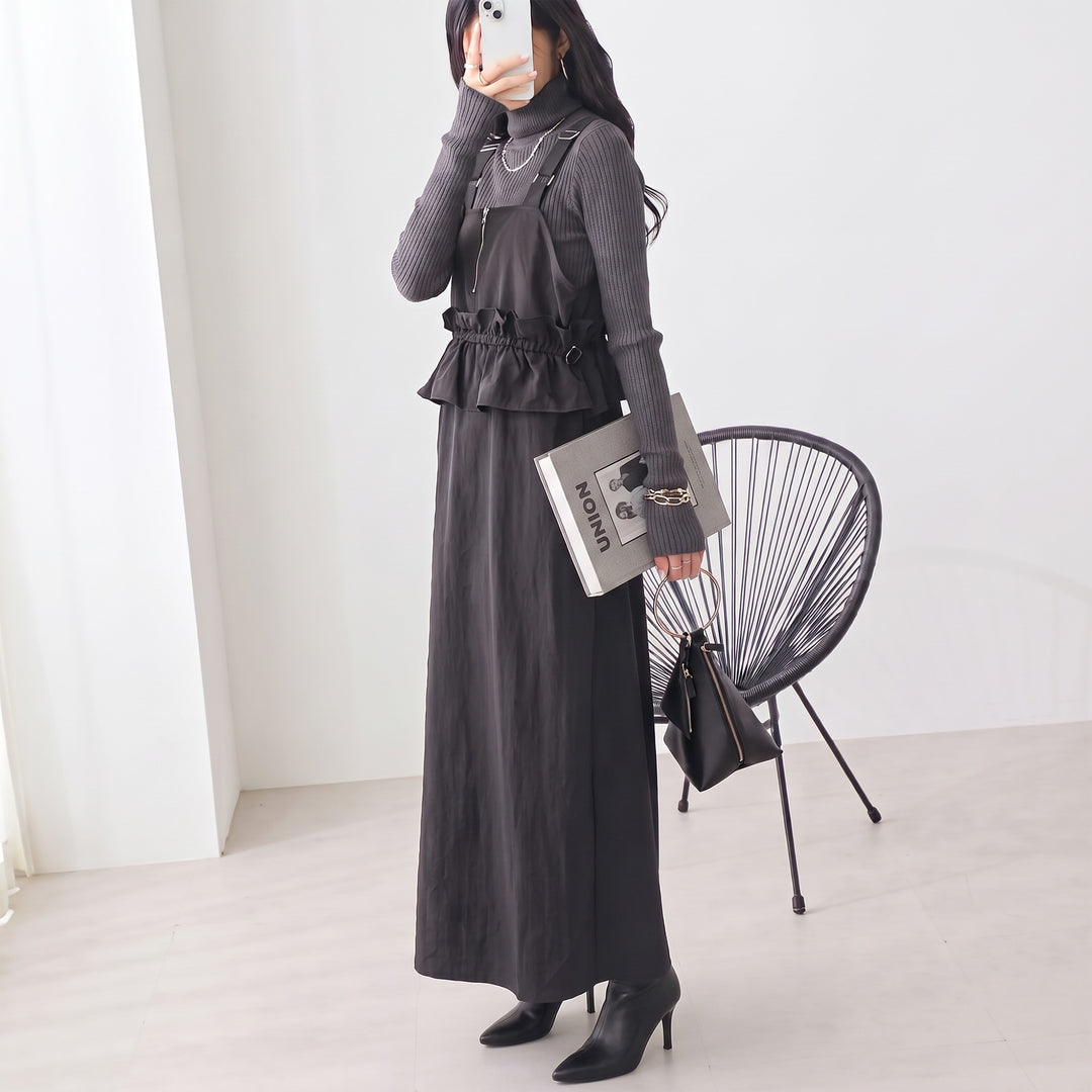 <span>【クーポンで3999円！】</span>【ワンピース】『甘めペプラムJSK』 ジッパー使いペプラムジャンスカ