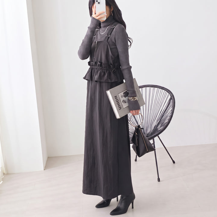 <span>【クーポンで3999円！】</span>【ワンピース】『甘めペプラムJSK』 ジッパー使いペプラムジャンスカ