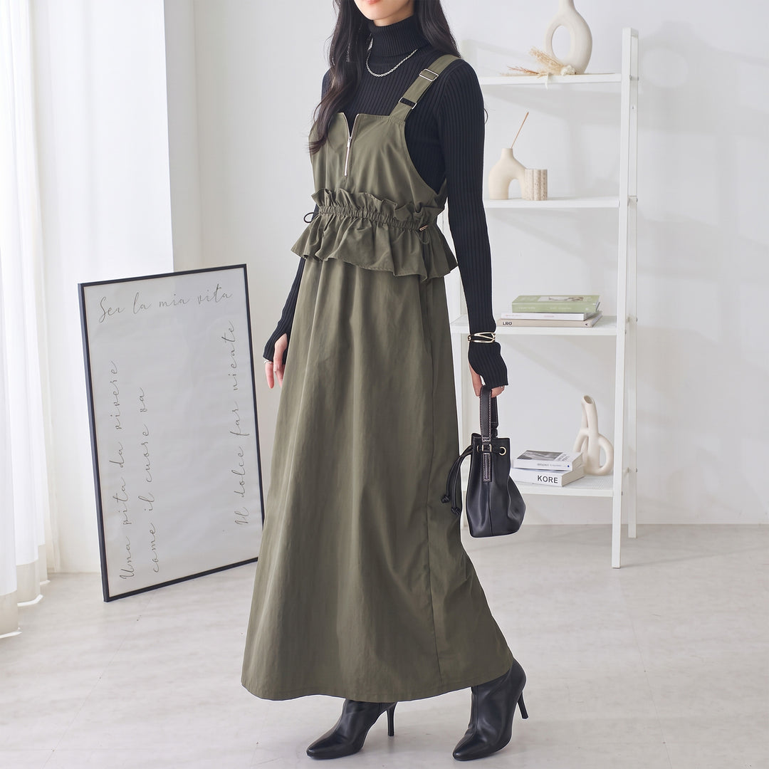 <span>【クーポンで3999円！】</span>【ワンピース】『甘めペプラムJSK』 ジッパー使いペプラムジャンスカ