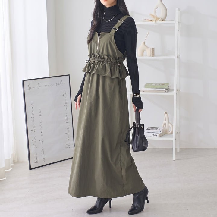 <span>【クーポンで3999円！】</span>【ワンピース】『甘めペプラムJSK』 ジッパー使いペプラムジャンスカ