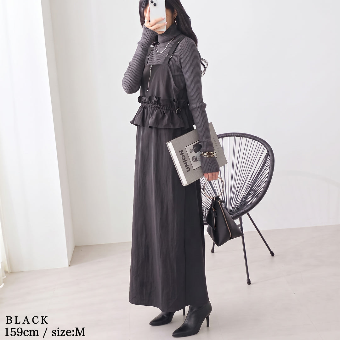 <span>【クーポンで3999円！】</span>【ワンピース】『甘めペプラムJSK』 ジッパー使いペプラムジャンスカ